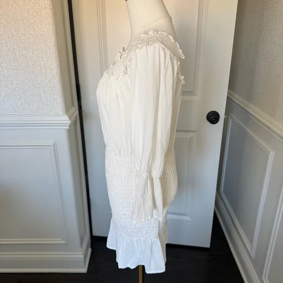 NWT Entro White Ruffle Off-Shoulder Statement Sleeve Women's Cream Dress Small - Picture 5 of 9